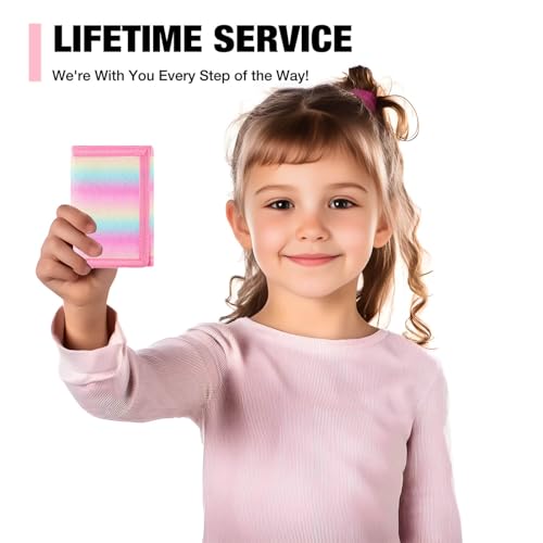 Image of Kids Wallets for Girls & Boys, Rainbow Nylon /Canvas Wallet with Coin Pocket & Magic Sticker for Toddlers to Teens