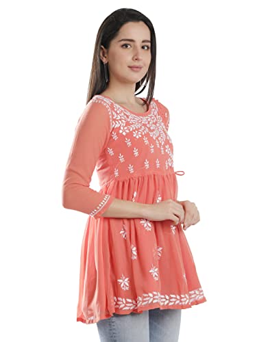 Image of Seva Chikan Hand Embroidered Lucknowi Chikankari Angarkha Georgette Top with Slip for Women SCL4041