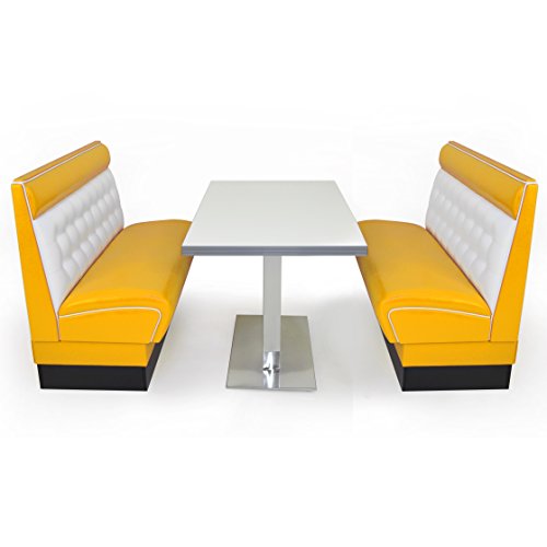 möbelland24 American Diner Set gelb2x Sitzbank Chicago 120cm + Diner Tisch
