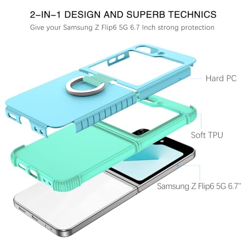 Image of BENTOBEN for Samsung Galaxy Z Flip 6 5G Case with Ring, Heavy Duty 2 in 1 Full Body Rugged Galaxy Z Flip6 Case Girls Women Boy Men Shockproof Protection Cover for Samsung Z Flip 6 6.7 inch,Blue