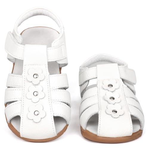 Image of Femizee Toddler Girls Leather Dress Sandals with Adjustable Strap | Toddler /Little Kids, Leather upper, Cushioned footbed, Hook-and-loop, Flexible Sole, Dressy summer occasions, Princess-style