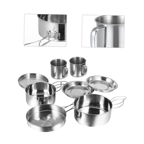 HAKIDZEL 8 Pcs Stainless Steel Camping Cookware Kit Handle Outdoor Cooking Set for Hiking Backpacking Picnic BBQ Large Capacity for People - Image 4