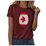 xbemkste t-shirt da donna a maniche corte con scollo rotondo, maglietta con stampa ampia, top da donna bianco, vino, s