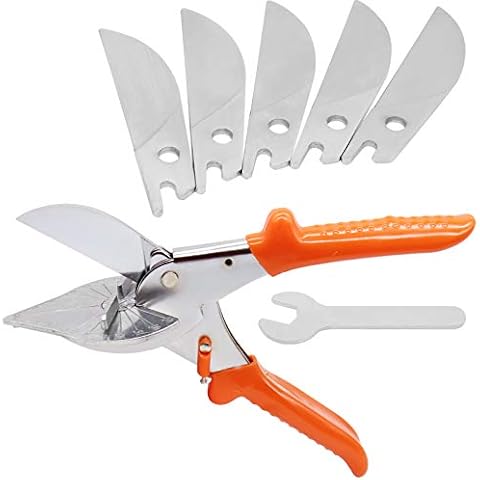 Multi Angle Miter Shear Cutter Hand Tools,45-135 Degree Adjustable Angle Scissors Trim Shears Tools with 5 Replacement Blades and Spanner Cover