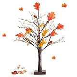 Ethlomoer 24-Inch Artificial Maple Tree With Lights for Fall Decorations, 24 LED Prelit Light up Tree for Thanksgiving, Battery Operated Lighted Centerpieces for Tables Home Decor