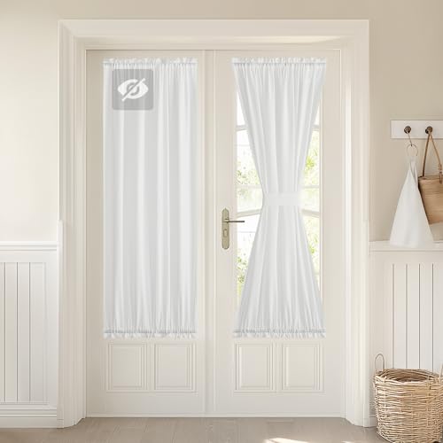 NICETOWN Sheer Door Curtains for Kitchen, Non See-Through Privacy Rod Pocket Light Filtering Window Shade for Patio Glass Door, 30 x 72 inches Long, I