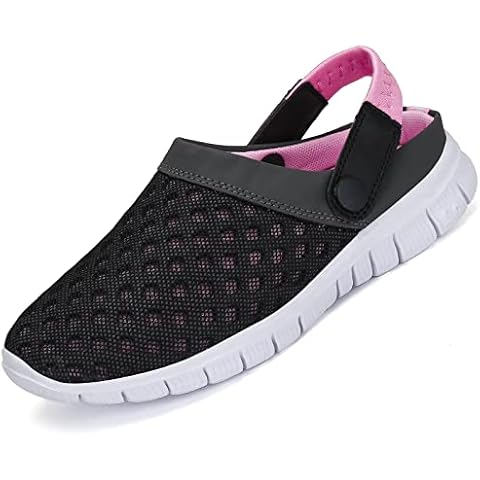 SAGUARO Sommer Unisex Atmungsaktiv Clogs Flach Hausschuhe Mesh Slippers Muffin Drag Pantolette Outdoor Strand Schuhe rutschfest Hollow Sandalen für Damen Herren, Pink 40 Cover