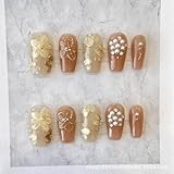 ZIIVIEVS Gold Flower Handmade Nail Wearing Phototherapy Finished Nail Beauty Tablets for Girls to Brighten Up 10pcs (Size : XS, Color : GOLDEN)