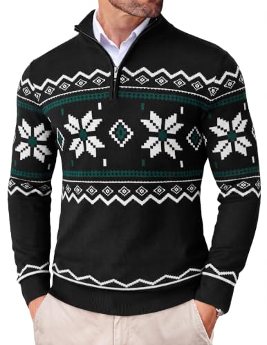 Image of COOFANDY Men's Quarter Zip Up Sweaters Slim Fit Lightweight Mock Pullover