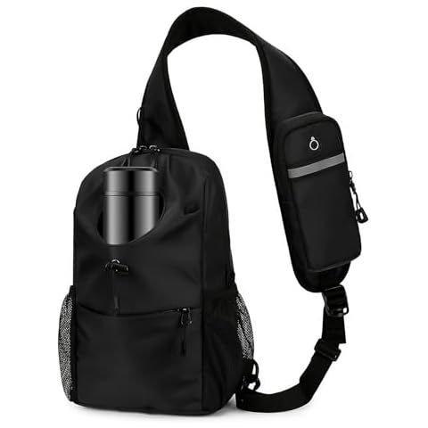 W WINTMING Sling Bag for Men Chest Bag with Bottle Pocket Crossbody Backpack Small Shoulder Bag for Casual Travel Hiking (Black) Cover