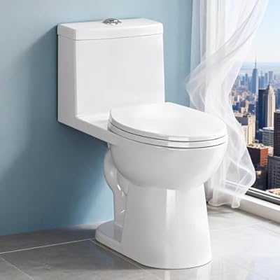 One Piece Toilet for Bathrooms Elongated Soft Close Seat, 17" ADA Chair Height, 360° TSUNAMI Dual Flush 0.8/1.28 GPF, WaterSense Certified, Modern Easy Clean Toilets for Small Space, 12'' Rough-In