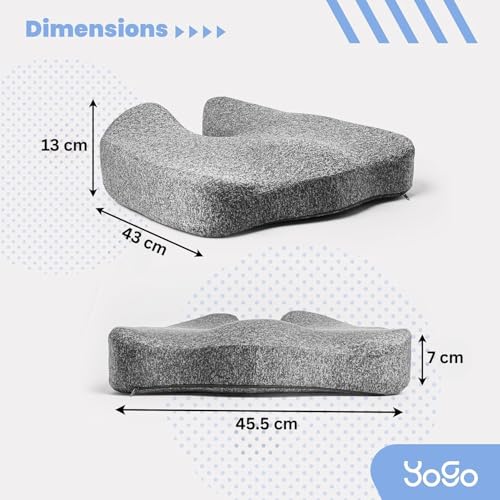Image of YoGo Coccyx Cushion for Tailbone Pain Relief | High Density and Contoured Seat Cushion for Chair & Car Seat Cushions | Orthopedic Memory Foam with Washable Cover - Back, Sciatica & Posture Support