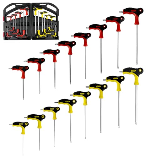 Cupbunny 16PCS T Handle Allen Wrench Set Heat-Treated Hex and Torx Wrench Set with Case Metric Long Arm Hex Key Set for Basic Home Repair and Mechanical Maintenance
