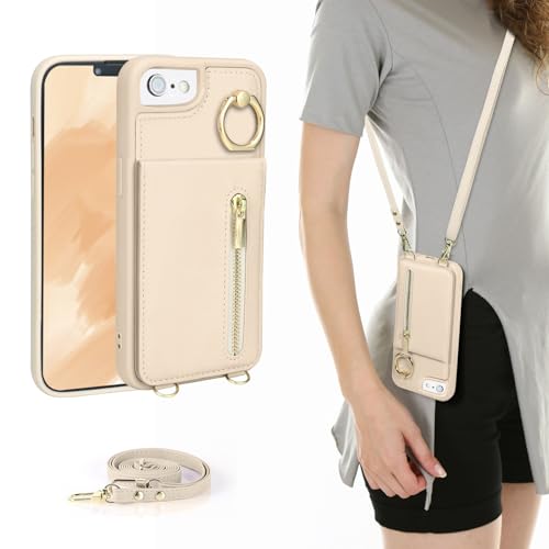 Jcxtrombulous Coque pour iPhone 7/8/SE 2020/SE 2022 Coque Etui avec Sangle Réglable Portefeuille en Cuir Anti-RFID Pochette Magnétique Flip Case Étui Cover...