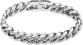 flintronic Men's Strong Antique10mm Cuban Silver Bracelet Fashion Retro 21cm Titanium Steel Simple Six-sided Flat Denim Bracelet