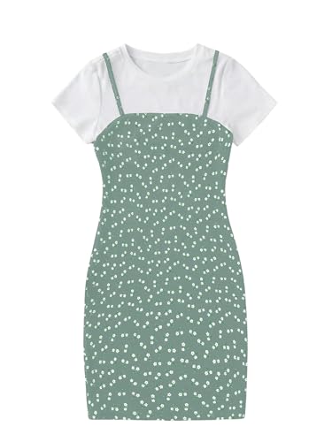 SOLY HUX Girl's Ditsy Floral Print Dress Short Sleeve Bodycon Pencil Short Dresses
