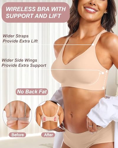 Vertvie Racerback Bras for Women Full Coverage Supportive Wireless Bras Push Up Seamless Bralettes Convertible T-Shirt Bra2