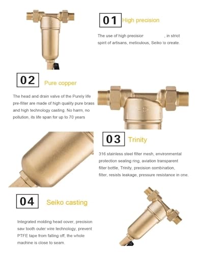Prefiltro de agua caliente para el hogar: purificador de latón eficiente 25M 8