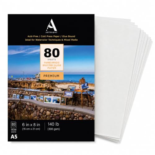 Image of ArtRight Artists Watercolor Paper (A5 Pack of 80 Sheets, 300 GSM); Handmade Watercolour Paper for Artists