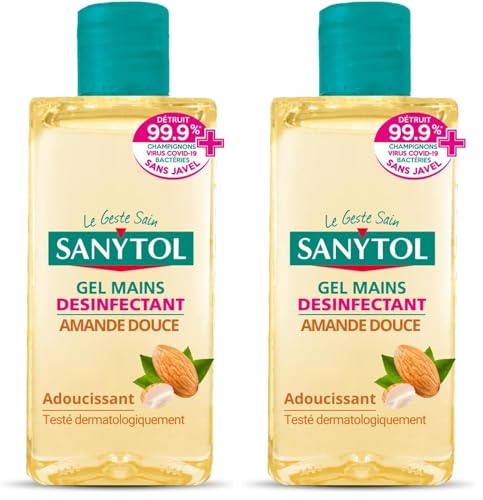 Sanytol - Gel Mains Désinfectant Peaux Sensibles - Amande Douce - 75 ml - Bactéricide, Virucide, Fongicide - Hypoallergénique, Testé Dermatologiquement (Lot de 2)