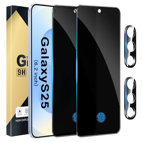 Image of [2+2 Pack Privacy Screen Protector Compatible with Galaxy S25 5G, 2 Tempered Film - 2 Camera Lens Glass - High Clarity - Anti-Spy Protection - Scratch Resistant - Easy Installation