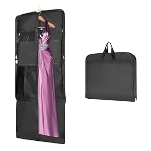 Univivi 60 ” Foldable Extra Long Dress Garment Bag, Premium Breathable & Tear-resistant Hanging Dress Cover for Travel and Closet Storage with Mesh Shoe Pocket and 2 Carry Handles