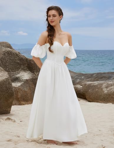 Scarlet Darkness Women Off Shoulder Corset Dress Sweetheart Fishboned Puff Sleeve Renaissance Dress3