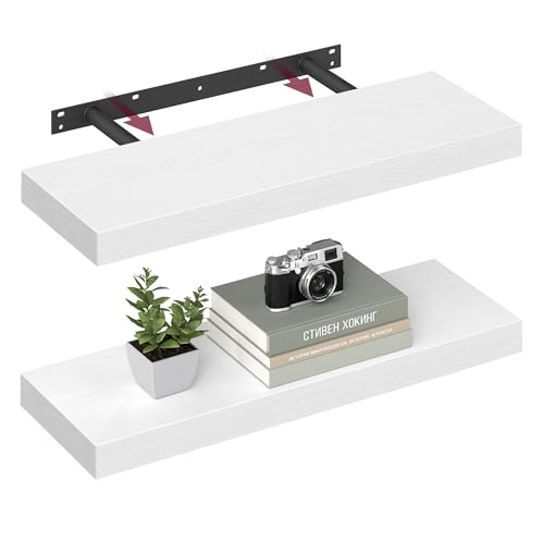 VASAGLE Estante de Pared, Estante Flotante, 20 x 60 x 3,8 cm, Balda de Pared para Marcos de Fotos, Decoración, para Salón, Estudio, Cocina, Blanco Niebe LWS026WE01-2J