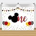 Mouse 1st Birthday Backdrop for Boys Black Red Gold Balloons Flag Dots Happy Birthday Party Decorations Boy Kids Mouse Cake Table Banner Supplies 7x5ft