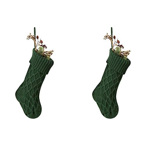 Flonding 2 Pack 14.5" Green Knitted Christmas Stockings for Xmas Holiday Party Hanging Stocking Decorations Cover