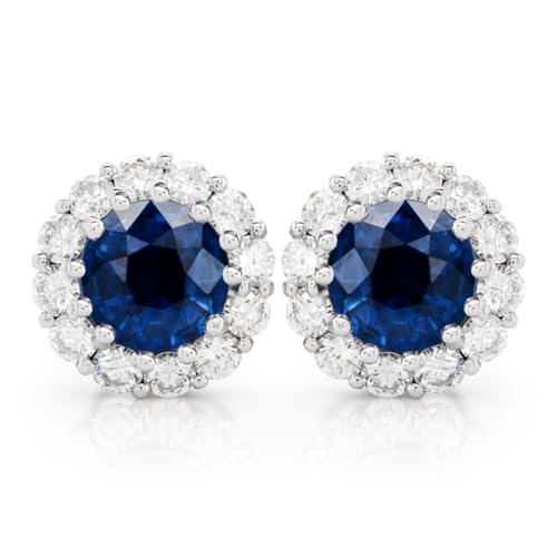 Crystalline Azuria Mujer 18ct Chapado en Oro Redondo Zafiro simulado Azul Cristales de Zirconia Pendientes de tuerca para Mujer y Niña