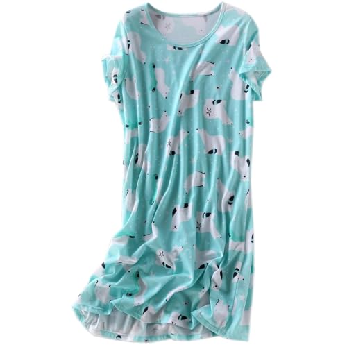 Image of ENJOYNIGHT Womens Cotton Nightgown Short Sleeve Sleepshirt Print Nightshirt | Short-Sleeve Crew Neck, Soft Cotton Fabric, Cartoon Printed Sleep Shirt, Loose Fit