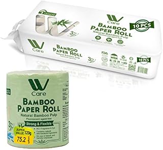 WBM Care Natural Bamboo Toilet Paper Hypoallergenic for Sensitive Skin Plastic, Tree & Lint Free -3 Ply Bath Tissue 200 Sheets/Each-10 Rolls,