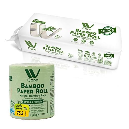 WBM Care Natural Bamboo Toilet Paper Hypoallergenic for Sensitive Skin Plastic, Tree & Lint Free -3 Ply Bath Tissue 200 Sheets/Each-10 Rolls,