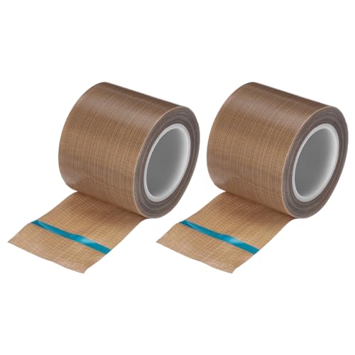 MECCANIXITY 9m/30 Feet,50mm/2 Inch PTFE Tape,PTFE Fabric Tape,Adhesive PTFE Film Tape for Vacuum Sealer Machine,Hand Sealers High Temperature,Brown,Pack of 2