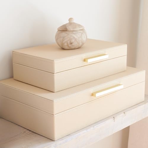 ZICOTO Modern Set of 2 Decorative Storage Boxes with Black Metal ...