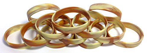 TheAwristocrat 1 Dozen Multi-Pack Desert Camo Wristbands Bracelets Silicone Rubber - Select from a Variety of Colors (Desert Camo, Adult (8