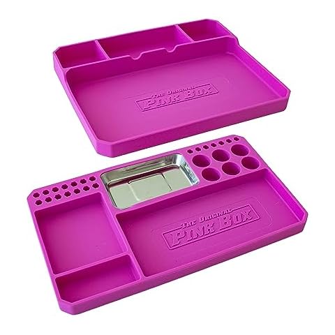 The Original Pink Box 2-Piece Flexible Silicone Tool Organizer Tray Set, Pink Cover