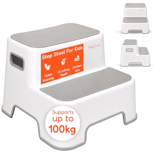 Babycurls Childrens Double Step Stool Non-Slip 2 Step Up for Toddlers with Handles Sturdy for Kids Potty Training Bathroom & Kitchen Use Supports up to 100kg