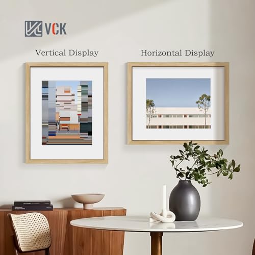 Image of VCK 16x20 Picture Frames 5 Pack, Oak Wood, 11x14 Mat, Glass, for Artwork