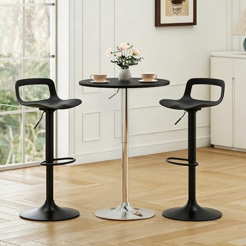 Butacos de bar ajustables en altura, giratorios 360° con respaldo y reposapiés, estilo moderno, para isla de cocina o bar en casa, color negro, juego de 4 miniatura 3