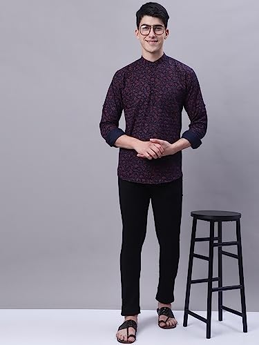 Image of Majestic Man Men's Cotton Regular Fit Short Floral Printed Kurta