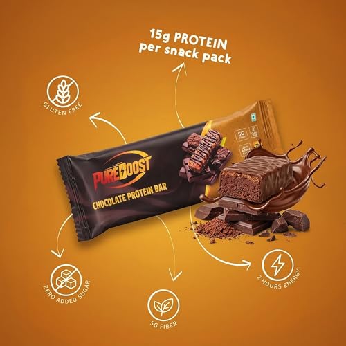 Image of Chocolate Protein Bar | 15g Protein Energy Bar | Gluten Free High Fiber Healthy Snack | Zero Added Sugar Nutrition Bar | Gym, Workout, Diet & Meal - 50g (Pack of 6)