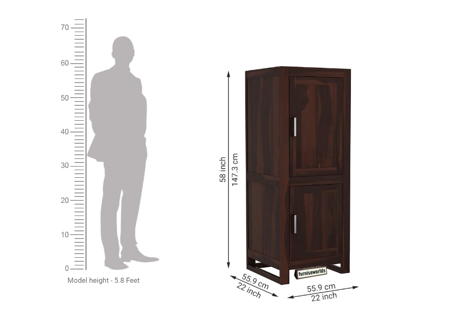Image of Sheesham Wood Wardrobe with 2 Door and 4 Shelves Storage for Bedroom Wooden Almirah for Clothes for Living Room Bedroom Home, Solid Wood Furniture (Dark Walnut)