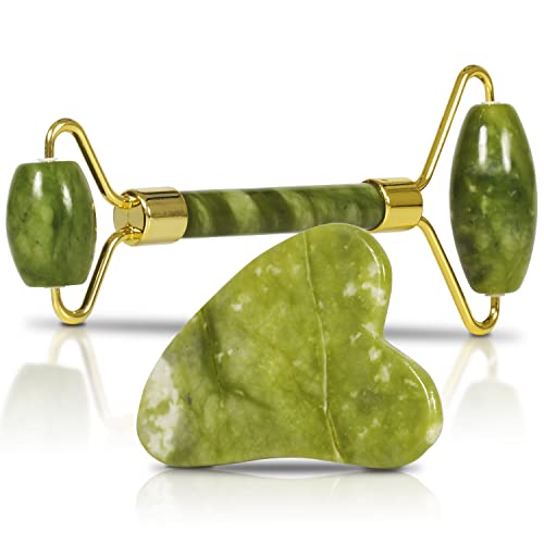 Massageador Facial Pedra de Jade de Rosto Pele Pescoço Rolo Quartzo para Esfoliar Profissional
