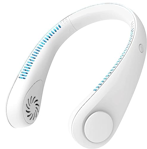Image of Portable Hanging Bladeless Neck Fan, Rechargeable Battery Operated, with 3 Wind Speeds (White)