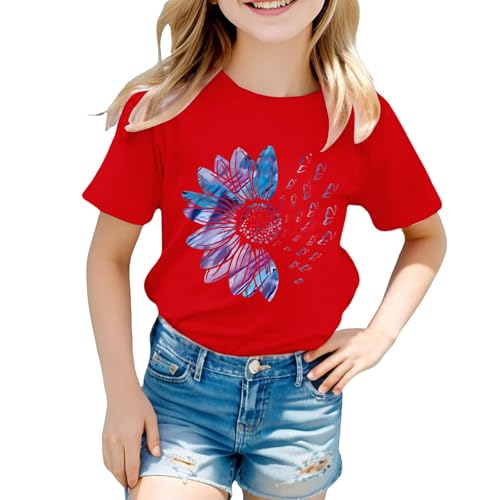 Girls Crop Shirts T Shirt Cute Flower Graphic Loose Tees Crew Neck Short Sleeve Casual Crop Tops for Kids 7to8 Under 10