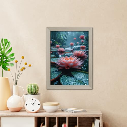 Image of TenorArts Lotus Flower Photo Frame Vastu Positivity Lucky Wall Painting Aesthetic Art Frames with White Wooden Texture for Living rooms Office Bedroom - Wall Painting /Hangings (12inches x 9inches)