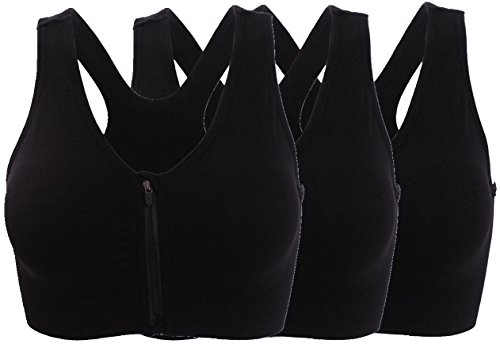 ohlyah Women's Zipper Front Closure Sports Bra Racerback Yoga Bras 3 Pack L