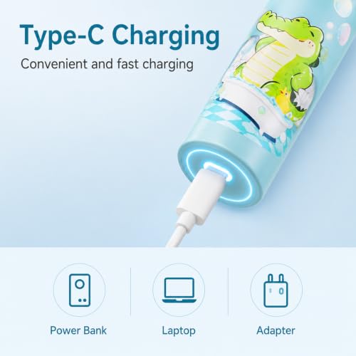 Image of Sonic Electric Toothbrush for Kids with 6 Modes, 4 Brush Heads & Rechargeable Battery, Ultra Soft Nylon Bristles, IPX7 Waterproof, Electric Power Tooth brush (Blue)